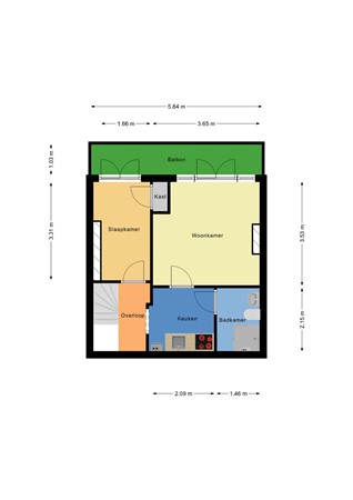 Floorplan - Mathenesserweg 49B02, 3027 HE Rotterdam